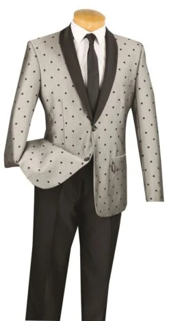 Vinci Men's 2 Piece Slim Fit Suit - Fancy Polka Dot -Stylish Men's Formal Wear s2dr 5 gray