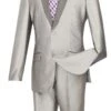 Vinci Men's 2 Pc Sharkskin Slim Fit Suit - Trimmed Shawl Collar