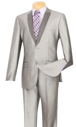 Vinci Men's 2 Pc Sharkskin Slim Fit Suit - Trimmed Shawl Collar