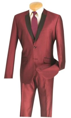 Vinci Men's 2 Pc Sharkskin Slim Fit Suit - Trimmed Shawl Collar -Stylish Men's Formal Wear s2ps 1 maroon 30