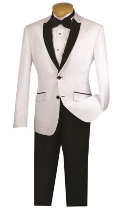 Vinci Men's 2 Pc Sharkskin Slim Fit Suit - Trimmed Shawl Collar -Stylish Men's Formal Wear s2ps 1 white 16 1