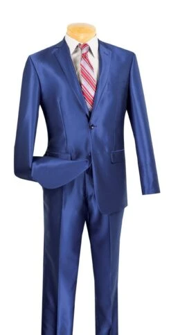 Vinci Men's 2 Piece Slim Fit Suit - Fashion Sharkskin -Stylish Men's Formal Wear s2rk 5 blue en