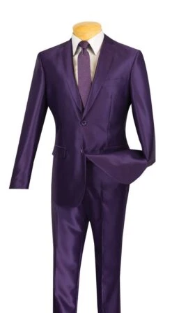 Vinci Men's 2 Piece Slim Fit Suit - Fashion Sharkskin -Stylish Men's Formal Wear s2rk 5 purple en