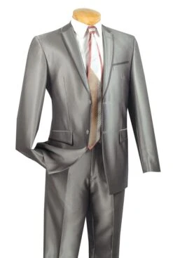 Vinci Men's 2 Piece Slim Fit Suit - Ultra Smooth Sharkskin -Stylish Men's Formal Wear s2rr 4 gray 6
