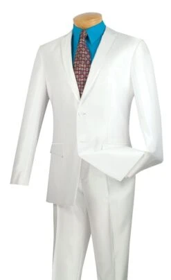 Vinci Men's 2 Piece Slim Fit Suit - Ultra Smooth Sharkskin -Stylish Men's Formal Wear s2rr 4 white 7
