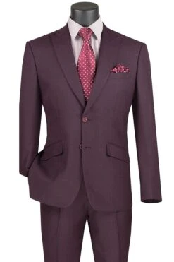 Vinci Men's 2 Piece Slim Fit Suit - Accented Windowpane -Stylish Men's Formal Wear s2rw 1 burgundy web