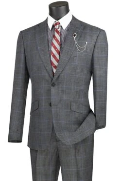 Vinci Men's 2 Piece Slim Fit Suit - Accented Windowpane -Stylish Men's Formal Wear s2rw 1 charcoal web