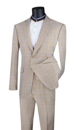 Vinci Men's 2 Piece Slim Fit Suit - Accented Windowpane