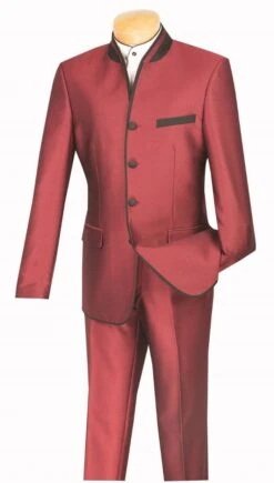 Vinci Men's 2 Piece Slim Fit Nehru Suit - Sharkskin 9 Vinci Men's 2 Piece Slim Fit Nehru Suit - Sharkskin -Stylish Men's Formal Wear s4ht 1 wine