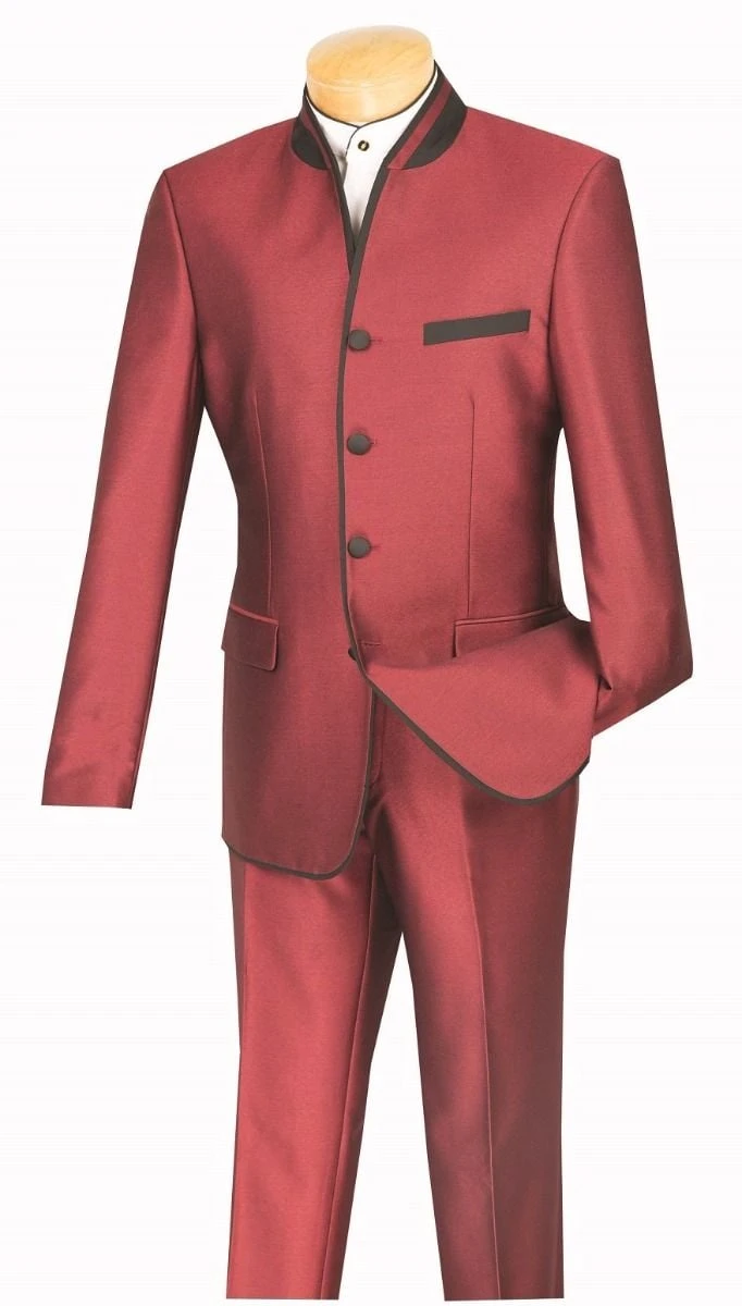 Vinci Men's 2 Piece Slim Fit Nehru Suit - Sharkskin 5 Vinci Men's 2 Piece Slim Fit Nehru Suit - Sharkskin - Image 3