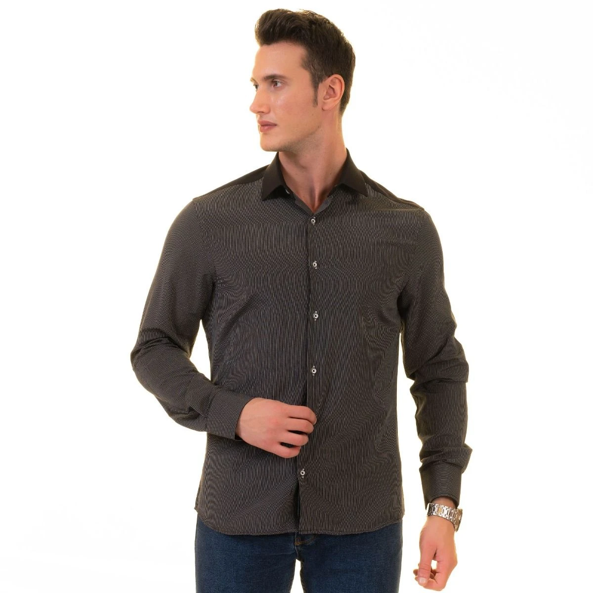 Gravity By Statement Men's Long Sleeve 100% Cotton Shirt - Varying Patterns 6 Gravity By Statement Men's Long Sleeve 100% Cotton Shirt - Varying Patterns - Image 4