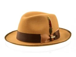 Steven Land Men's 100% Wool Fedora Hat - Accented Trim -Stylish Men's Formal Wear savbutterscotch