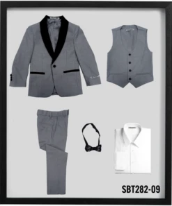 Stacy Adams Boy's 5 Piece Tuxedo In Solid Colors - Varied Bowties -Stylish Men's Formal Wear sbt282 grey
