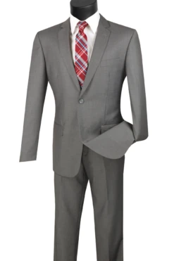 Vinci Men's 2 Button Slim Fit Suits - Simply Stylish -Stylish Men's Formal Wear sc900 12 gray