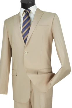 Vinci Men's 2 Button Slim Fit Suits - Simply Stylish -Stylish Men's Formal Wear sc900 12 light beige