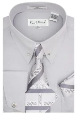 Karl Knox Men's French Cuff Shirt Set - Two Tone Tie -Stylish Men's Formal Wear silver4444