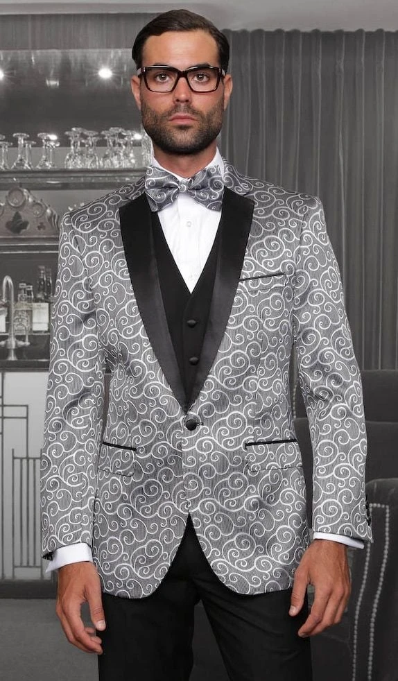Statement Men's 3 Piece Modern Fit Suit - Studded Swirl Design 8 Statement Men's 3 Piece Modern Fit Suit - Studded Swirl Design - Image 6
