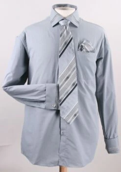 Fratello Men's French Cuff Dress Shirt Set - Houndstooth Patch -Stylish Men's Formal Wear silverfull 1