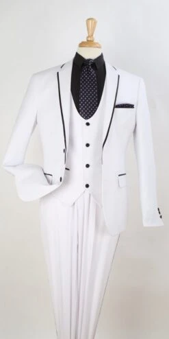Royal Diamond Men's 3 Piece Slim Fit Fashion Suit - Black Piping