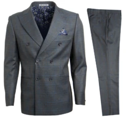 Stacy Adams Men's 3 Piece Double Breasted Suit - Glen Check