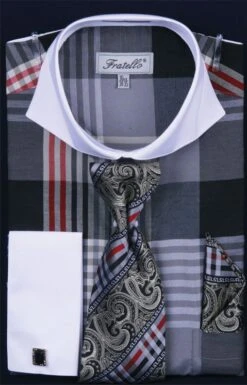 Fratello Men's French Cuff Dress Shirt Set - Colorful Multi Checker -Stylish Men's Formal Wear softbutter