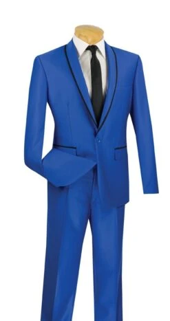Vinci Men's Sharkskin Slim Fit Suit - Trimmed Shawl Lapel -Stylish Men's Formal Wear ssh 1 roayl en