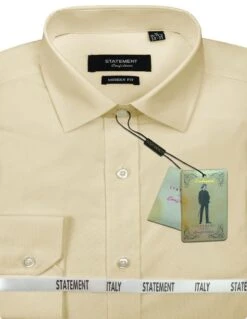Statement Men's Long Sleeve 100% Cotton Shirt - Modern Fit -Stylish Men's Formal Wear sta 100 tan