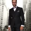 Statement Men's 100% Wool 3 Piece Suit - Tailored Fit -Stylish Men's Formal Wear stzv 100 black
