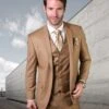 Statement Men's 100% Wool 3 Piece Suit - High Fashion -Stylish Men's Formal Wear stzv 100 caramel