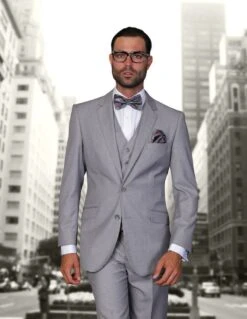 Statement Men's 100% Wool 3 Piece Suit - Tailored Fit 18 Statement Men's 100% Wool 3 Piece Suit - Tailored Fit -Stylish Men's Formal Wear stzv 100 grey