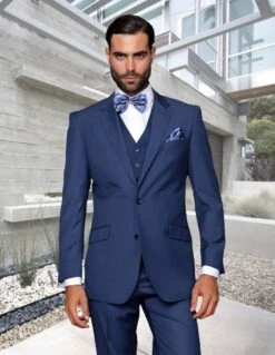 Statement Men's 100% Wool 3 Piece Suit - High Fashion -Stylish Men's Formal Wear stzv 100 indigo 1 1
