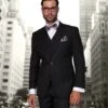 Statement Men's 100% Wool 3 Piece Suit - Extra Long Sizes -Stylish Men's Formal Wear stzv 102xl black 1