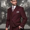 Statement Men's 100% Wool 3 Piece Suit - Solid Colors 2 Statement Men's 100% Wool 3 Piece Suit - Solid Colors -Stylish Men's Formal Wear stzv 102xl burgundy
