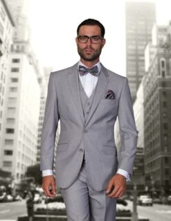 Statement Men's 100% Wool 3 Piece Suit - Extra Long Sizes -Stylish Men's Formal Wear stzv 102xl gray