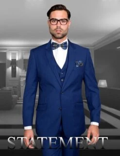 Statement Men's 100% Wool 3 Piece Suit - Extra Long Sizes -Stylish Men's Formal Wear stzv 102xl sapphire 1