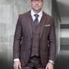 Statement Men's Big And Tall 3 Piece Suit - Plaid Fashion -Stylish Men's Formal Wear stzv 300 brown 1 3