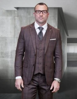 Statement Men's Big And Tall 3 Piece Suit - Plaid Fashion