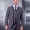 Statement Men's Big And Tall 3 Piece Suit - Sleek Plaid 2 Statement Men's Big And Tall 3 Piece Suit - Sleek Plaid -Stylish Men's Formal Wear stzv 301 grey 27