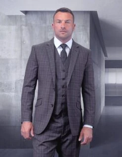 Statement Men's Big And Tall 3 Piece Suit - Sleek Plaid