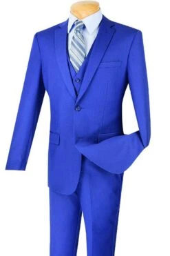 Vinci Men's 3 Piece Slim Fit Executive Style Suit - Flat Front Pants -Stylish Men's Formal Wear sv2900 indigo