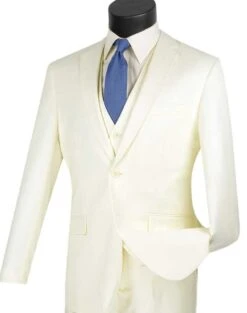 Vinci Men's 3 Piece Slim Fit Executive Style Suit - Flat Front Pants -Stylish Men's Formal Wear sv2900 ivory