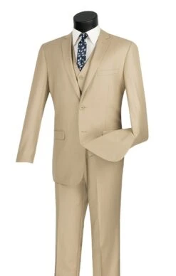 Vinci Men's 3 Piece Slim Fit Executive Style Suit - With Flat Front Pants