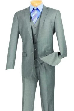 Vinci Men's 3 Piece Slim Fit Executive Style Suit - Flat Front Pants -Stylish Men's Formal Wear sv2900 medium gray