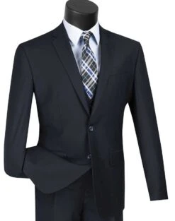 Vinci Men's 3 Piece Slim Fit Executive Style Suit - Flat Front Pants -Stylish Men's Formal Wear sv2900 navy