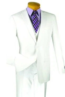 Vinci Men's 3 Piece Slim Fit Executive Style Suit - Flat Front Pants -Stylish Men's Formal Wear sv2900 white