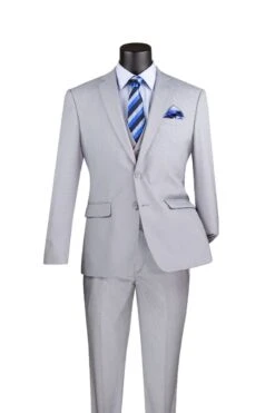 Vinci Men's 3 Piece Slim Fit Executive Style Suit - With Flat Front Pants -Stylish Men's Formal Wear sv2900 light gray 3 1