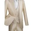 Vinci Men's 3 Piece Sharkskin Slim Fit Suit - Paisley Vest -Stylish Men's Formal Wear sv2ht 1 beige 2