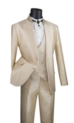 Vinci Men's 3 Piece Sharkskin Slim Fit Suit - Paisley Vest