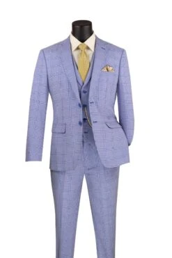 Vinci Men's 3 Piece Slim Fit Suit - Glen Plaid 7 Vinci Men's 3 Piece Slim Fit Suit - Glen Plaid -Stylish Men's Formal Wear sv2w 6 sky blue base pocket square chain jpg