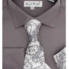 Karl Knox Men's French Cuff Shirt Set - Hollow Jacquard 2 Karl Knox Men's French Cuff Shirt Set - Hollow Jacquard -Stylish Men's Formal Wear sx4448charcoal
